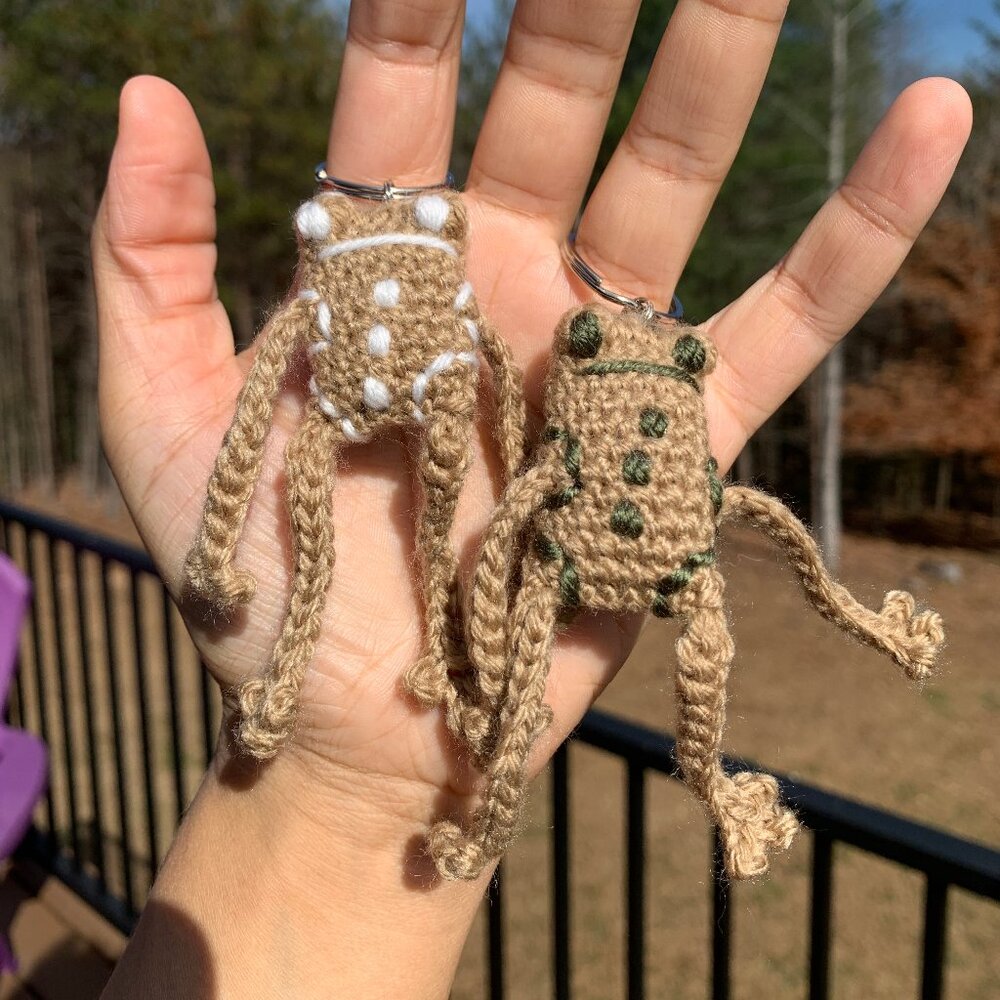Gingerbread Leggy Frog Green & White Bag Charms Two Crochet Soft Plushs| 3.5"